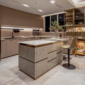 Mẫu Tủ Bếp chữ L kết hợp quầy đảo