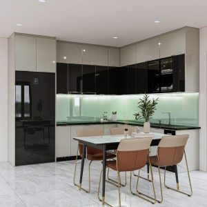 Mẫu Tủ Bếp chữ L - Chất Liệu Nhôm